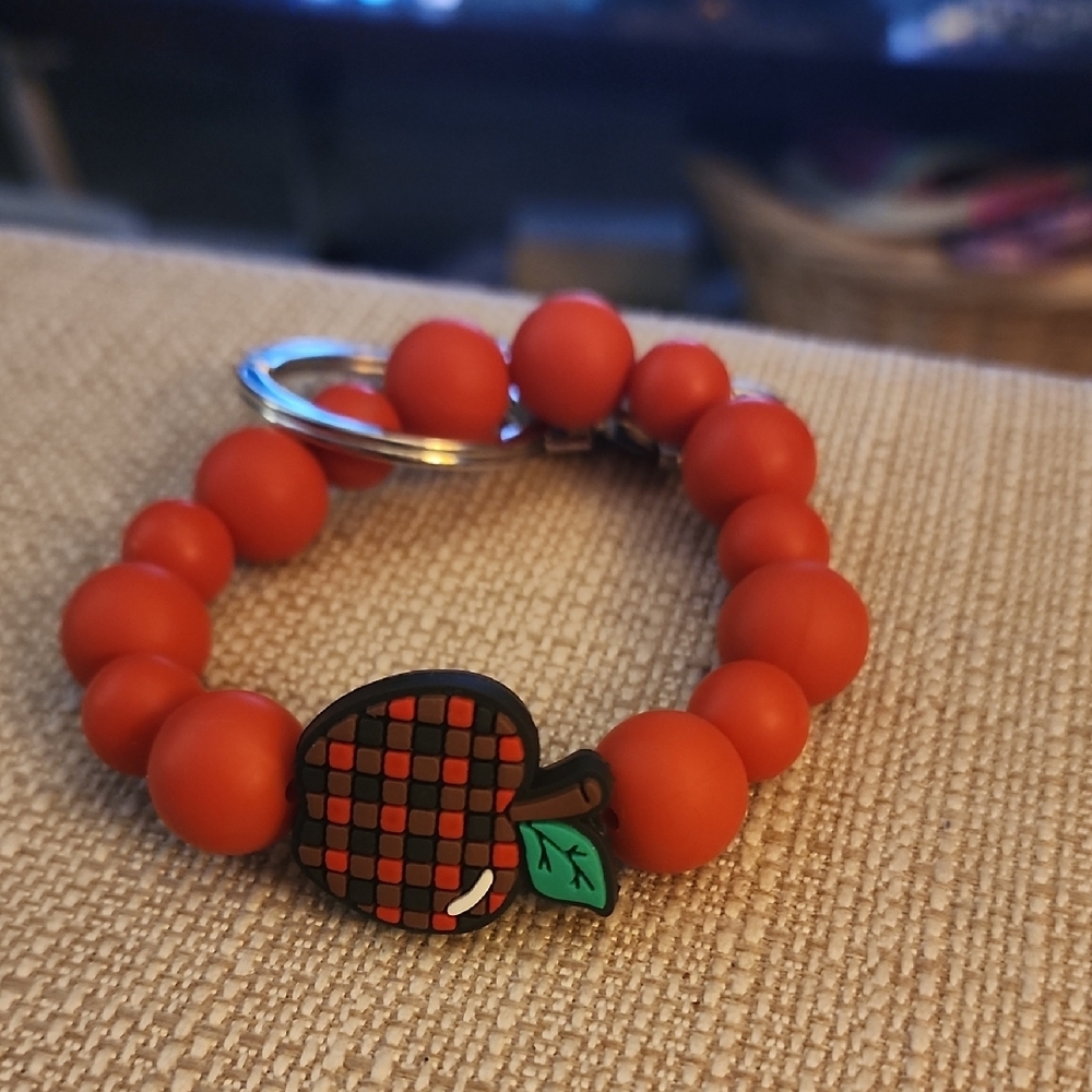 Red Beaded Keychain with Apple Charm